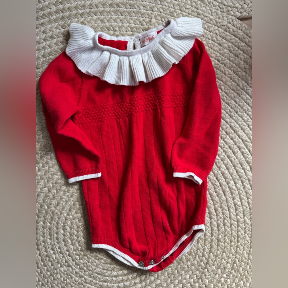 Red Baby Romper with White Ruffle